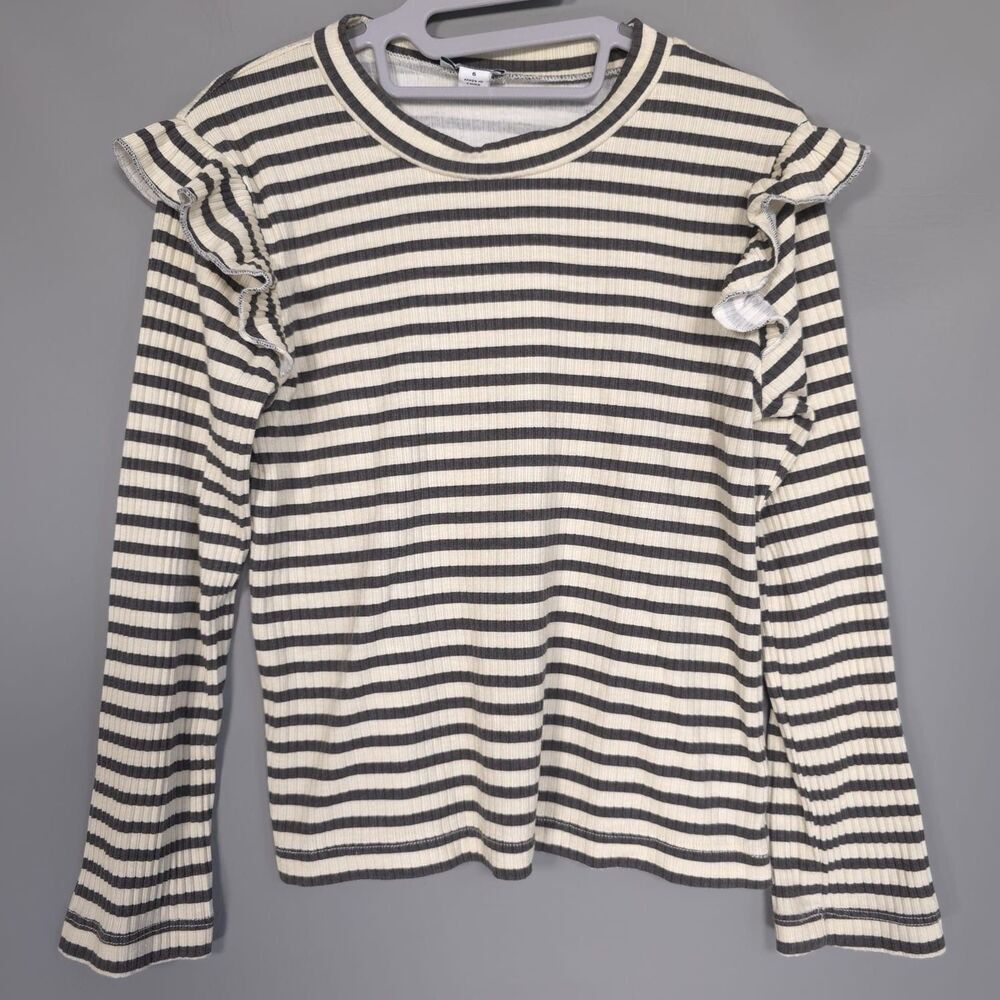 Splendid Girls Top Size 6 Paris Striped Long‎ Sleeve Rufffle Soft Rayon